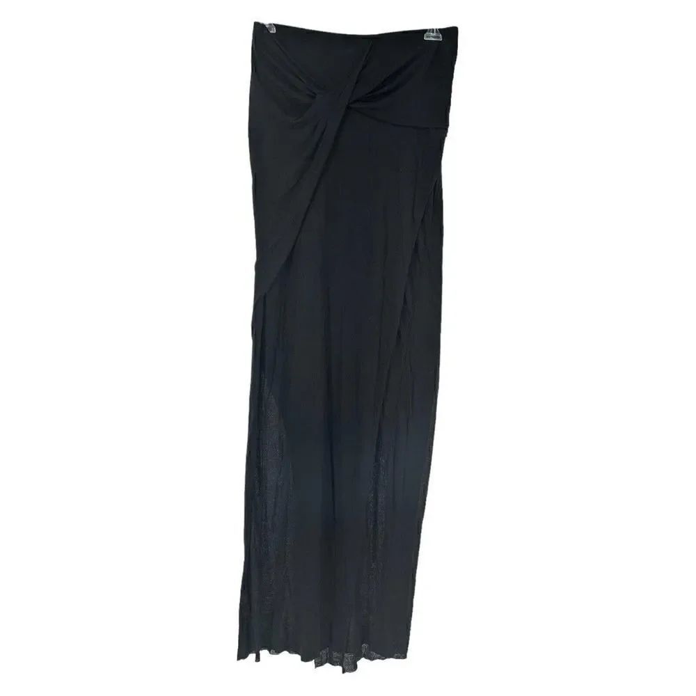 Helmut Lang Dress Black Maxi Strapless High Slit Draped Micro Modal Size L Sexy